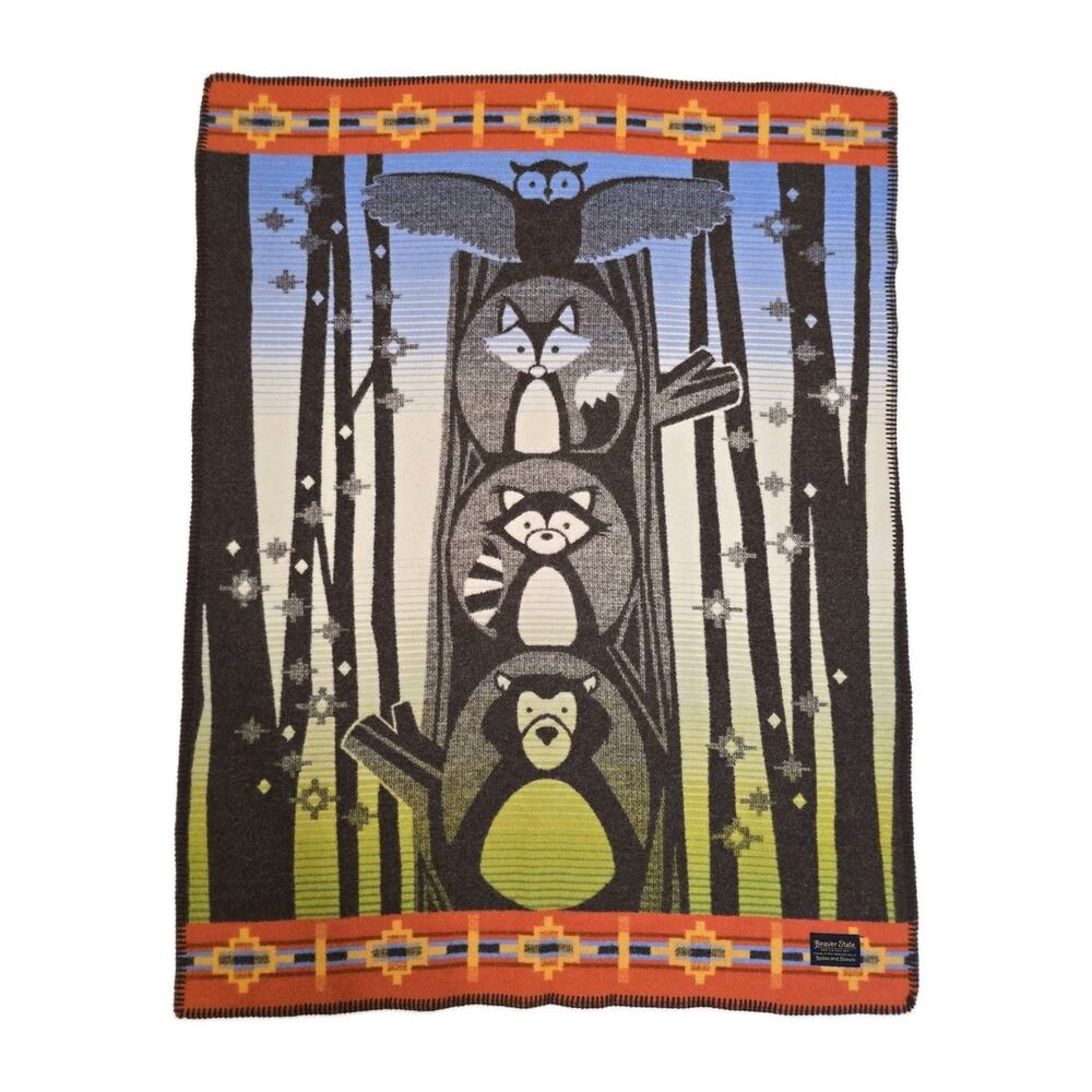 Pendleton Woodland Neighbors Muchacho Baby Throw Blanket Owl Fox Bear Wool Aztec